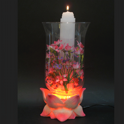 LED전기 오색빛 수중촛대(분홍꽃)